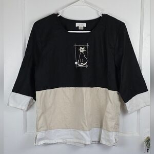 Christopher Banks Vintage Y2K Linen Blend Kitty Shirt Size M